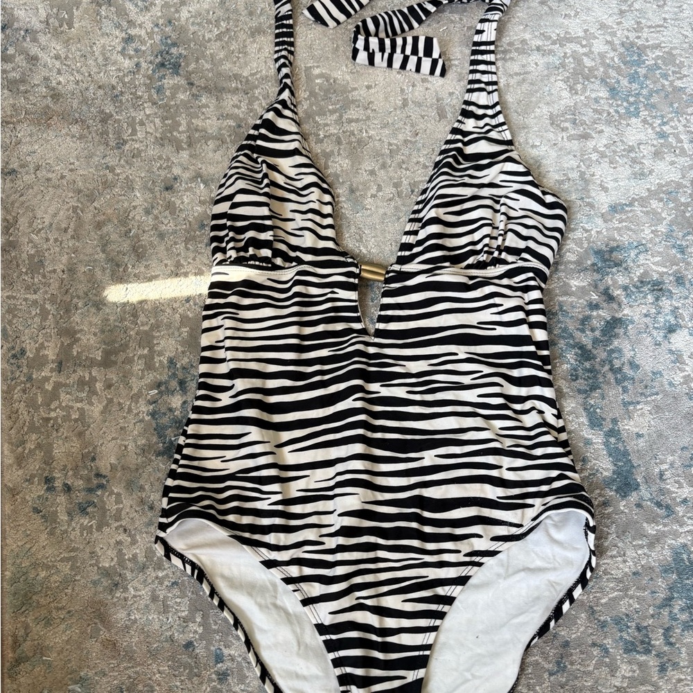 Zebra Print Halter Swimsuit - Picture 12 of 16